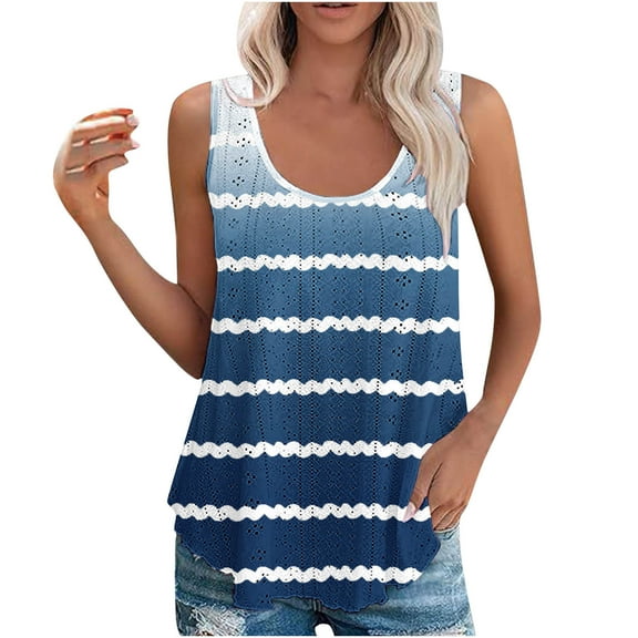 Sleeveless Tops for Women Crew Neck Tank Top Summer Casual Hollow-Out Flowy Tanks Womens Clothing