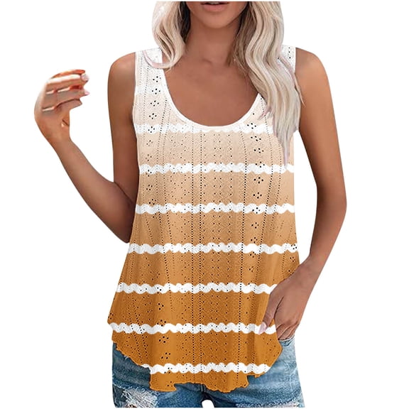 Sleeveless Tops for Women Crew Neck Tank Top Summer Casual Hollow-Out Flowy Tanks Womens Clothing