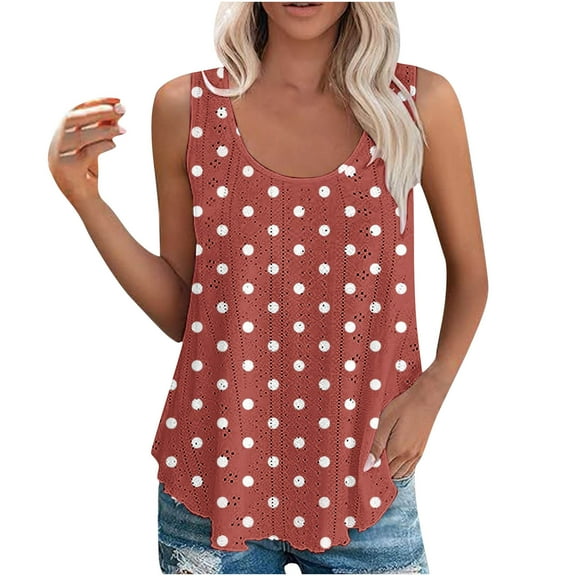 Sleeveless Tops for Women Crew Neck Tank Top Summer Casual Hollow-Out Flowy Tanks Womens Clothing