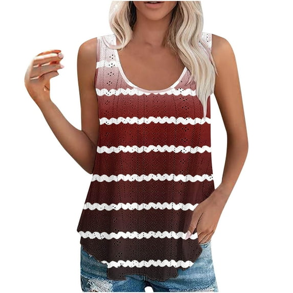 Sleeveless Tops for Women Crew Neck Tank Top Summer Casual Hollow-Out Flowy Tanks Womens Clothing