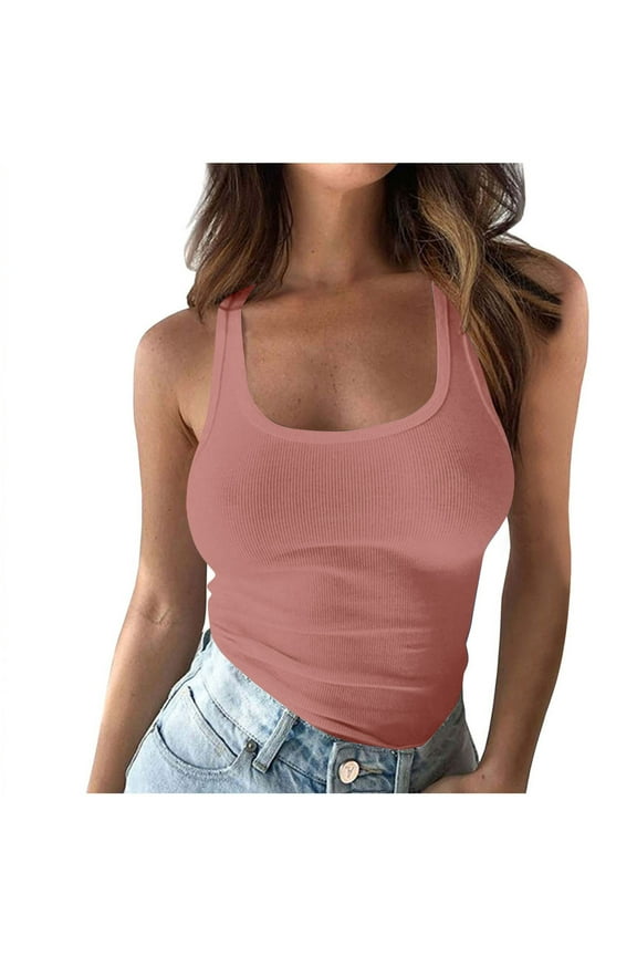 Sleeveless Tops for Women Dressy New Womens Solid Tank Sleeveless U-Neck Base Shirt Summer Casual Workout Tees Style B-34 Pinky 5XL