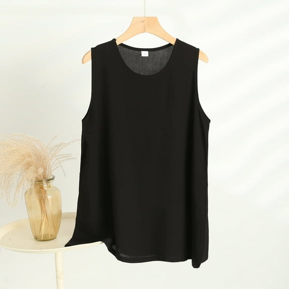 Sleeveless Tops for Women Plus Size Solid Color Crew Neck Tee Shirts Casual Loose Fit Sleeveless Standard Straps Summer Shirts