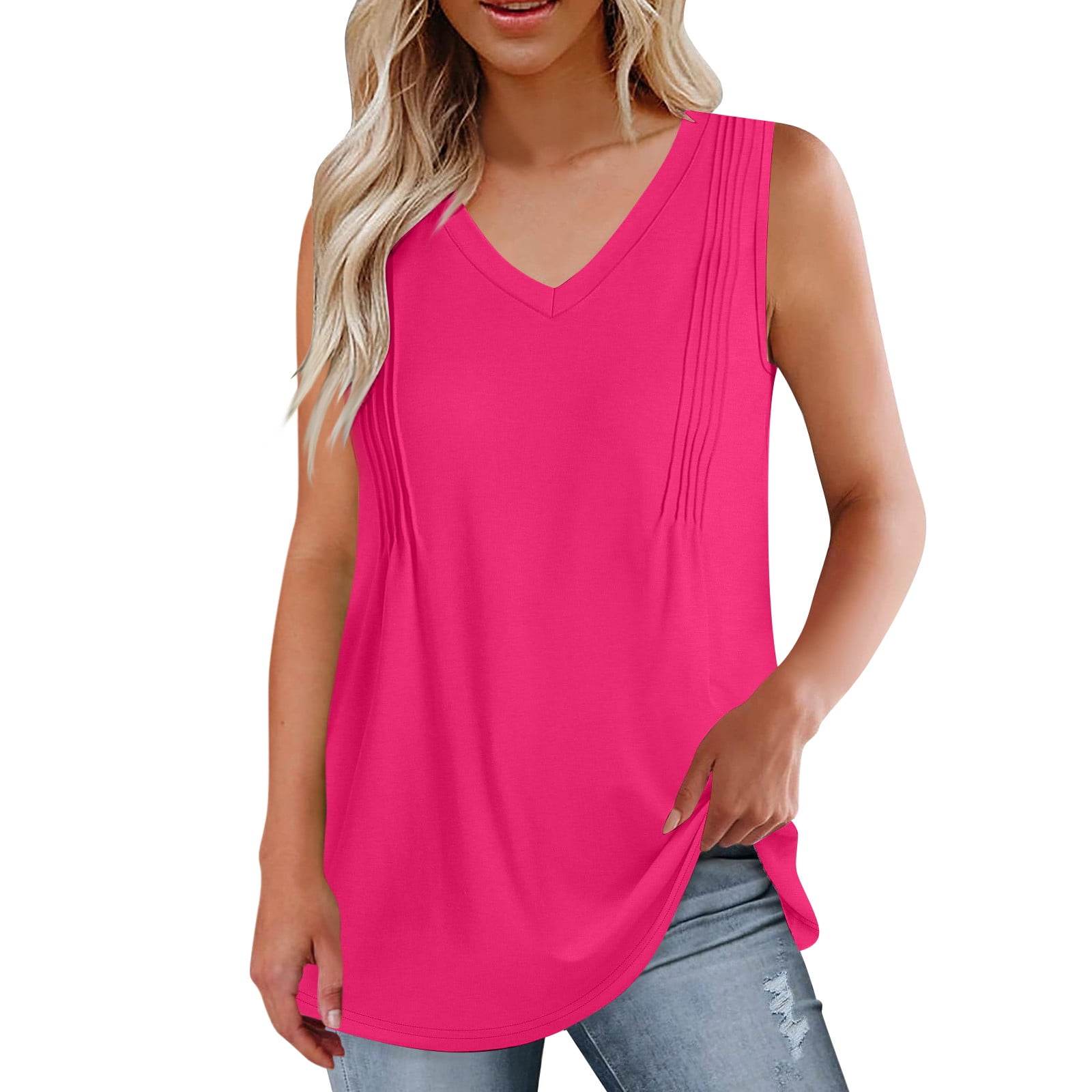 TICTICMIMI Women's Casual Sleeveless V Neck Tank Top - Summer Blouse, Breathable Cotton Blend - View #3