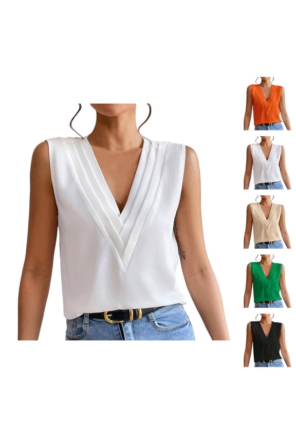 Sleeveless Tops for Women Summer Casual Lightweight Deep V Neck Tank Tops Dressy Casual Work Shirts Blouses