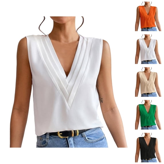 Sleeveless Tops for Women Summer Casual Lightweight Deep V Neck Tank Tops Dressy Casual Work Shirts Blouses