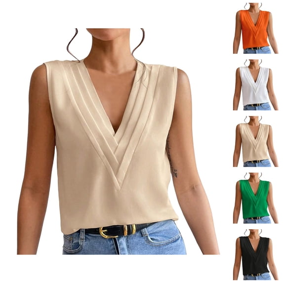 Sleeveless Tops for Women Summer Casual Lightweight Deep V Neck Tank Tops Dressy Casual Work Shirts Blouses