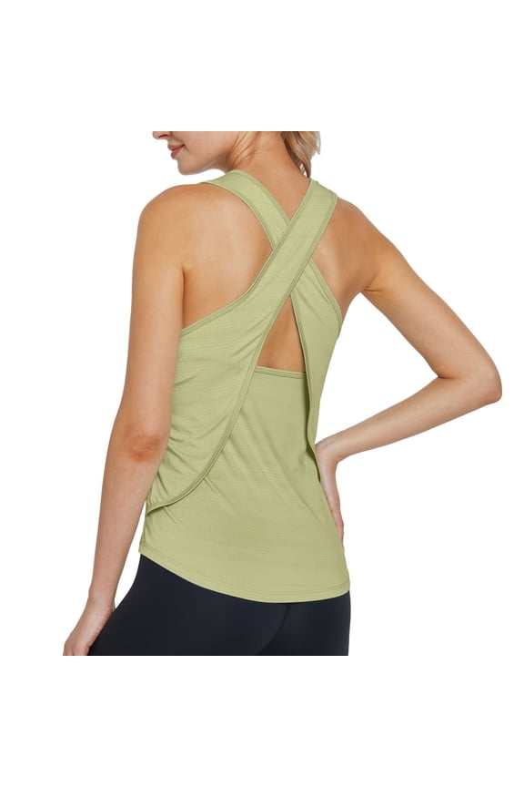 Sleeveless Tops for Women Summer Fashion 2026 Tunic Tops Open Back Athletic Workout Tops Beach Holiday Clothes Light Green, Size M