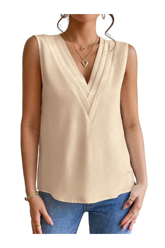 Sleeveless Tops for Women Summer Triple V-Neck T Shirts Business Office Blouse L