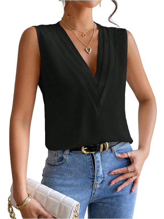 Sleeveless Tops for Women Summer Triple V-Neck T Shirts Business Office Blouse