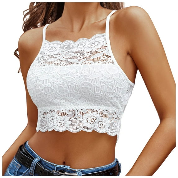 Sleeveless Tops for Women Women's Solid Color Lace Crop Top Girls Size 11 Camisole with Support Bra Top Dress for Women M 1 Boy Mom Tops White M