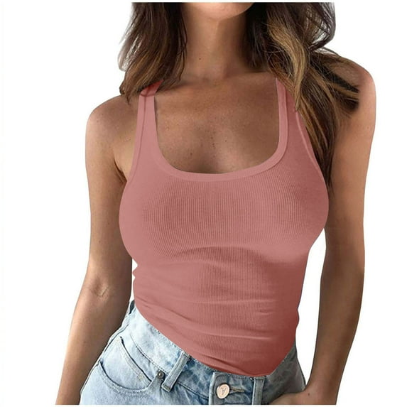 Sleeveless Tops for Women Work 2025 New Womens Solid Tank Sleeveless U-Neck Base Shirt Summer Casual Workout Tees Style B-34 Pinky XXL