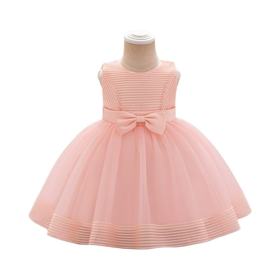 Sleeveless Tulle Flower Girl Dress with Bow Elegant Party Wedding Birthday Formal Princess Gown for Toddlers Kids