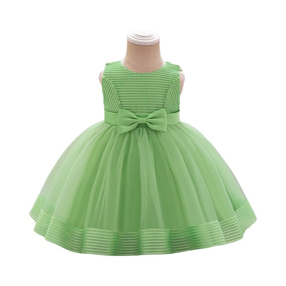Sleeveless Tulle Flower Girl Dress with Bow Elegant Party Wedding Birthday Formal Princess Gown for Toddlers Kids