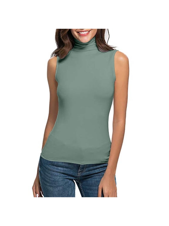 Sleeveless Turtlenecks Tops for Women Lightweight Sleeveless Stretchy Tops