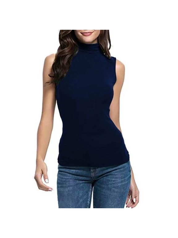 Sleeveless Turtlenecks Tops for Women Lightweight Sleeveless Stretchy Tops