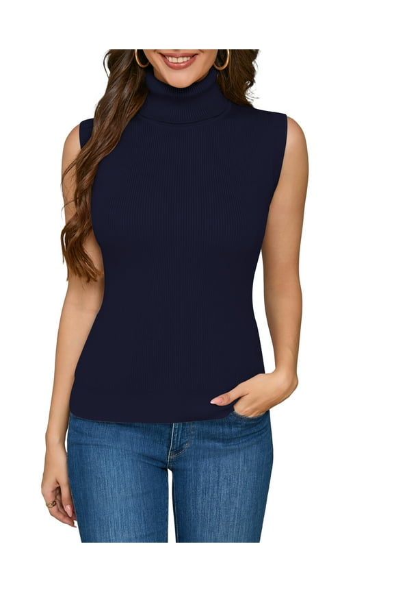 Sleeveless Turtlenecks Tops for Women Lightweight Knit Sleeveless Vest Stretchy Turtleneck
