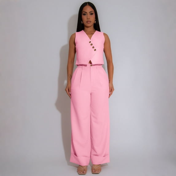 Sleeveless Two-Piece Set with Wide-Leg Pants