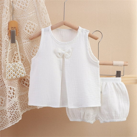 Sleeveless Two Piece Sets for Girls 1-6Y Going-Out Outfits Toddlers Kids Cute Solid Color Tank Tops and Shorts Breathable Loungewear Set