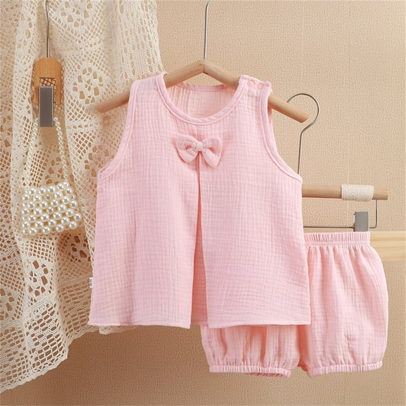 Sleeveless Two Piece Sets for Girls 1-6Y Going-Out Outfits Toddlers Kids Cute Solid Color Tank Tops and Shorts Breathable Loungewear Set