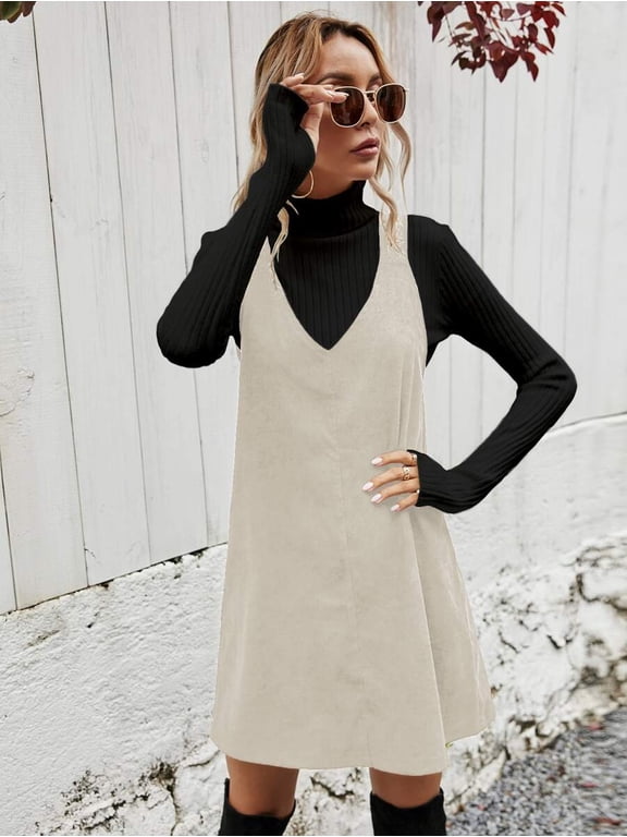Sleeveless V-Neck Jumper Dress with Wide Straps and A-Line Fit