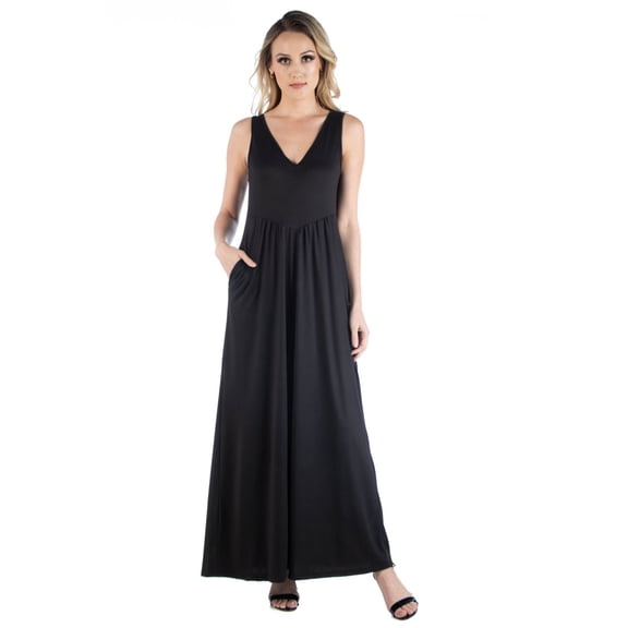 Sleeveless V Neck Maxi Dress with Pocket Detail