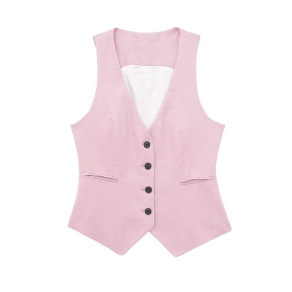 Sleeveless V Neck Vest Women's Linen Button Down Casual Dressy Trendy Business Waistcoat