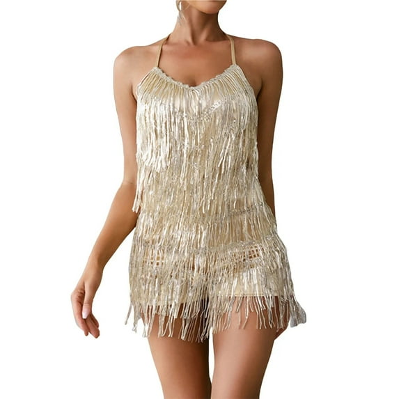 Sleeveless V-Neck Vintage Tassel Mini Dress Women Evening Party Bodycon Dresses Summer Ladies Night Club Dress