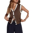 thumbnail image 1 of Sleeveless V Neck Womens Button Down Cap Sleeve Sweater Vest Color Block Knit Tank Tops, 1 of 6