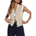 thumbnail image 1 of Sleeveless V Neck Womens Button Down Cap Sleeve Sweater Vest Color Block Knit Tank Tops, 1 of 6