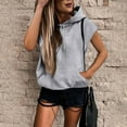 thumbnail image 1 of Sleeveless Vest Tops with Hood for Women Loose Fit Hoodie Tank Top Drawstring Pullover Sweatshirt (Grey XXXL), 1 of 8