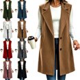 thumbnail image 1 of Sleeveless Vest for Women,Open Front Button,Mid-Length Solid Color Warm Winter Coat for Daily Wear, 1 of 7
