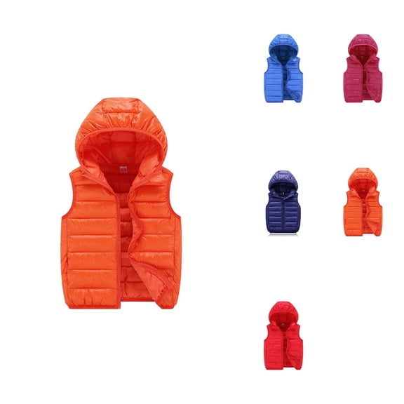 Sleeveless Winter Puffer Vest, Hooded Quilted Down Jacket, Solid Color, Toddler-Child Sizes