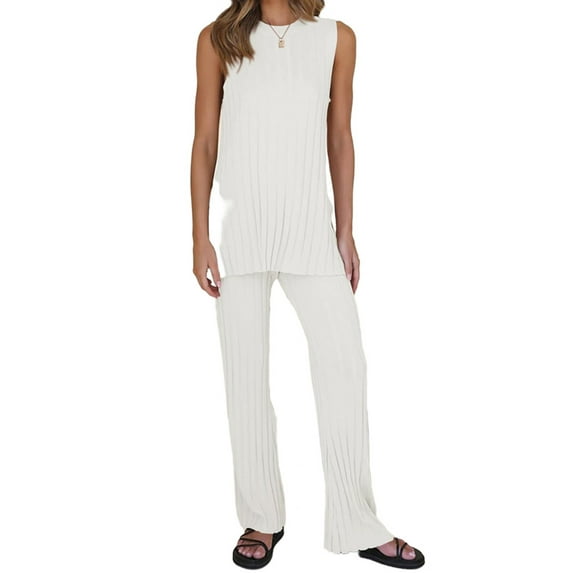 Sleeveless Women 2 Pieces Knit Sets Pajamas Sleepwear Set