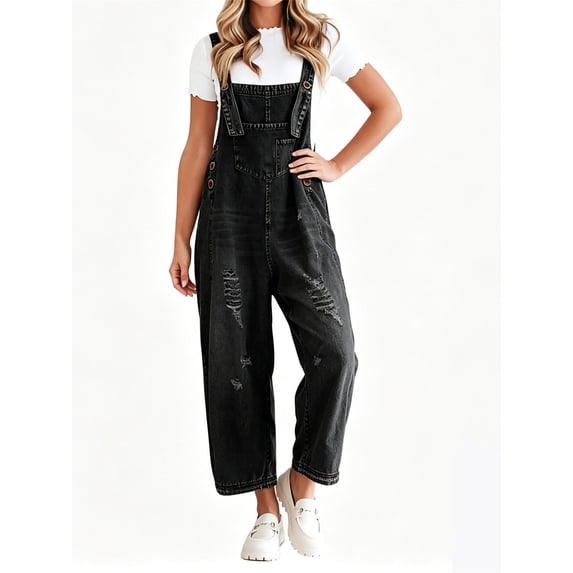 Sleeveless Women Casual Denim Jumpsuit Loose Wide Leg Jeans Oversall Bib Pants