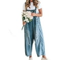 thumbnail image 1 of Sleeveless Women Casual Denim Jumpsuit Loose Wide Leg Jeans Oversall Bib Pants, 1 of 6