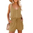 thumbnail image 1 of Sleeveless Women Casual Solid Color Jumpsuit Rompers With Pocket Elastic Waist Shorts, 1 of 5