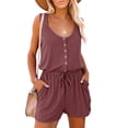 thumbnail image 1 of Sleeveless Women Casual Solid Color Jumpsuit Rompers With Pocket Elastic Waist Shorts, 1 of 5