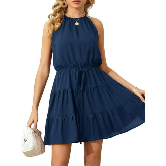 Sleeveless Women Chiffon Spaghetti Halter Ruffle Sun Flowy Dress
