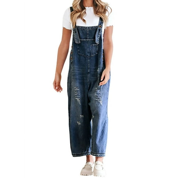 Sleeveless Women Denim Overalls Casual Straight Leg Jeans Jumpsuit