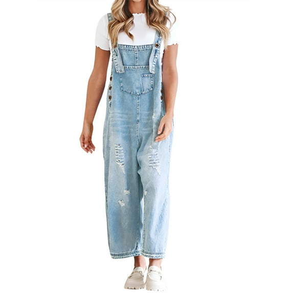 Sleeveless Women Denim Overalls Casual Straight Leg Jeans Jumpsuit