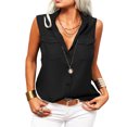 thumbnail image 1 of Sleeveless Women Lapel Casual Button Blouse Turn-down Collar Lady Solid Tops, 1 of 5