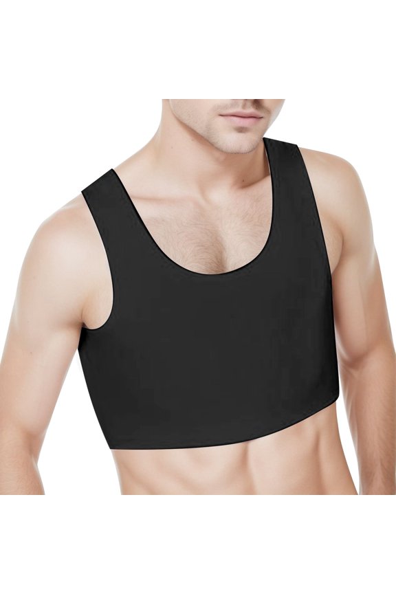 Sleeveless Women Short Solid Vest Fashion Tank Tops Chest Compression Blouse, L, Black