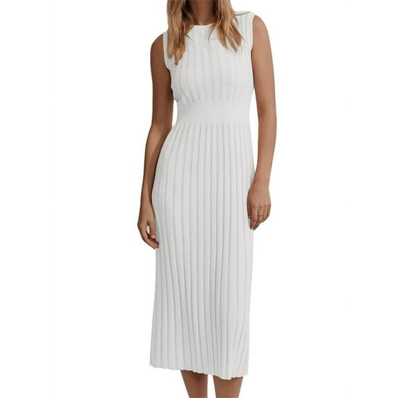 Sleeveless Women Slim Fit Knee-Length Long Knit Dress
