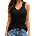 thumbnail image 1 of Sleeveless Women Slim Fit V Neck Button Ribbed Henley Tank Tops, 1 of 4