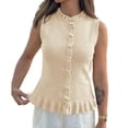 thumbnail image 1 of Sleeveless Women Solid Button Down Ruffle Knit Vest Peplum Tops, 1 of 6