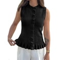 thumbnail image 1 of Sleeveless Women Solid Button Down Ruffle Knit Vest Peplum Tops, 1 of 6