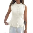 thumbnail image 1 of Sleeveless Women Solid Button Down Ruffle Knit Vest Peplum Tops, 1 of 6