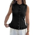 thumbnail image 1 of Sleeveless Women Solid Button Down Ruffle Knit Vest Peplum Tops, 1 of 6
