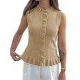 thumbnail image 1 of Sleeveless Women Solid Button Down Ruffle Knit Vest Peplum Tops, 1 of 6