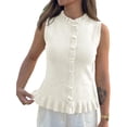 thumbnail image 1 of Sleeveless Women Solid Button Down Ruffle Knit Vest Peplum Tops, 1 of 6